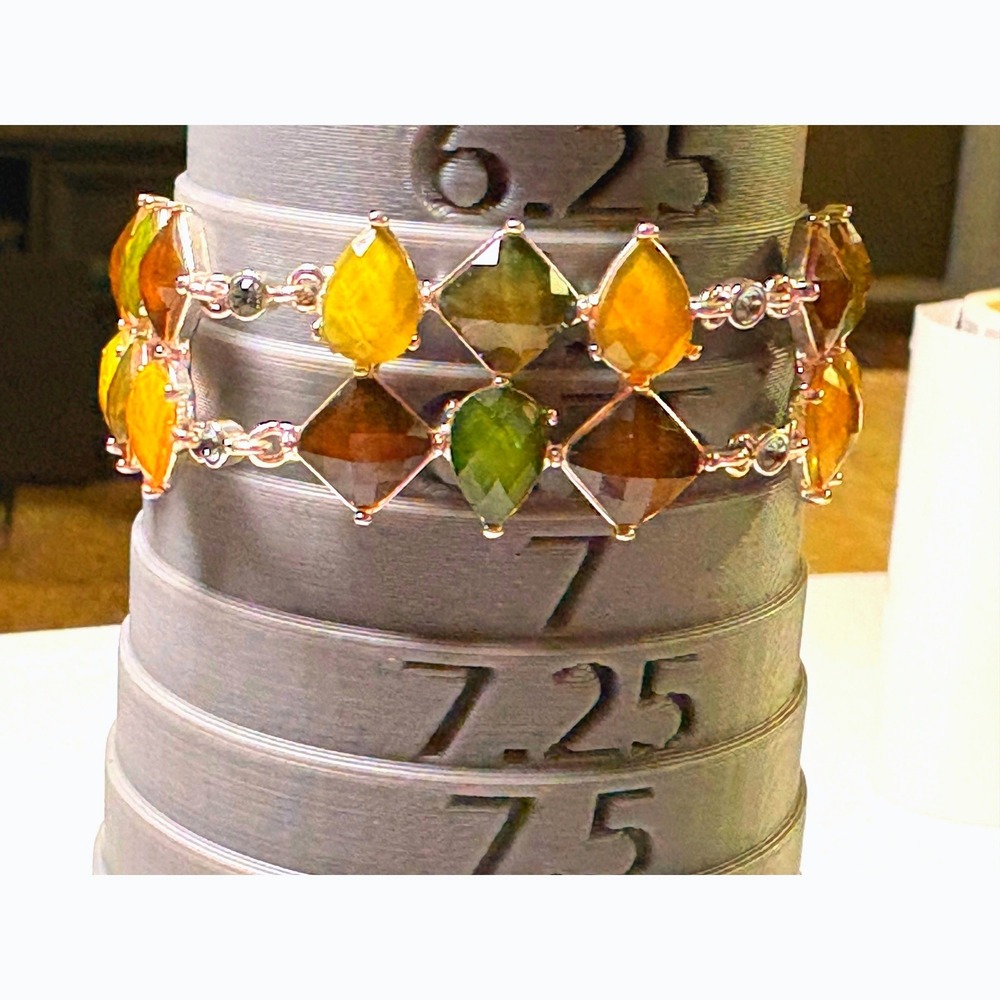 Gemstone Link Bracelet Women 7.75in Green Brown Good Double Row Kite